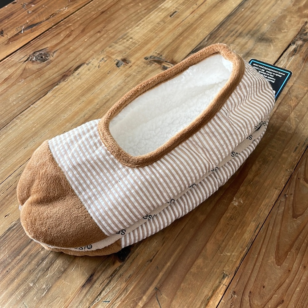 Ballet comfy slippers. Size Large (9-10). Brown and white striped.